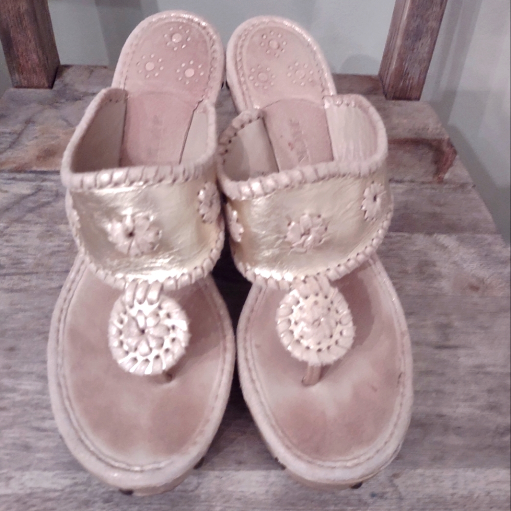 Jack Rogers Gold Wedge Heels